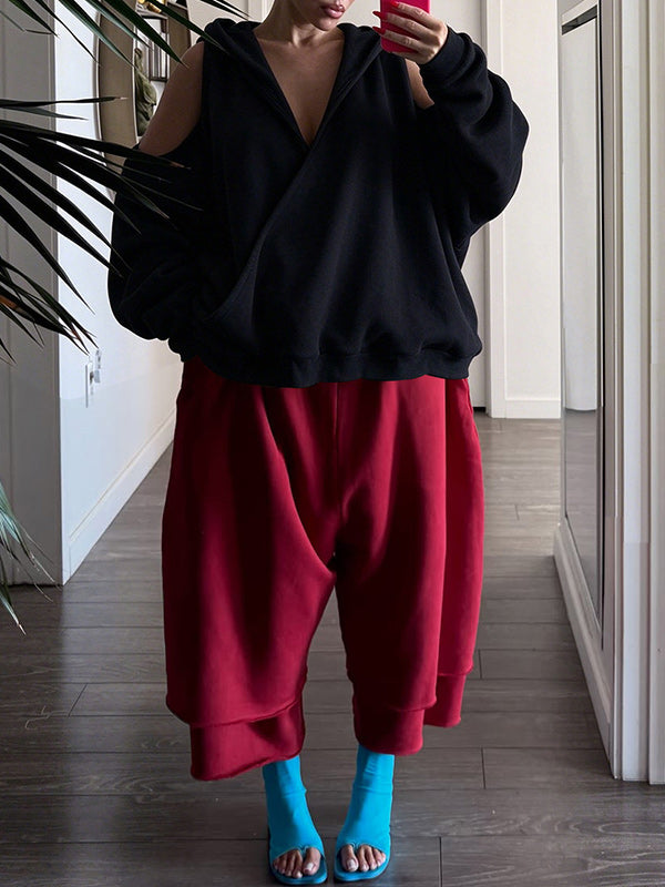 Cold-Shoulder V-Neck Hoodie