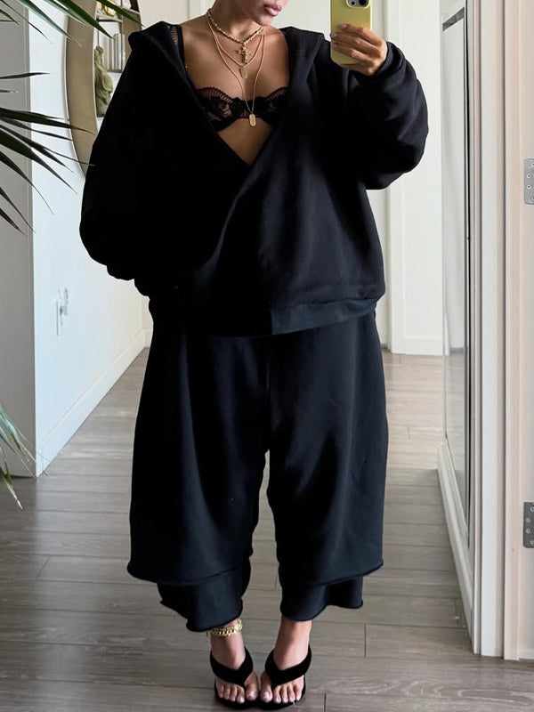 Cold-Shoulder V-Neck Hoodie