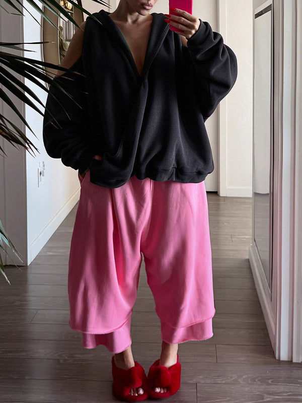 Cold-Shoulder V-Neck Hoodie