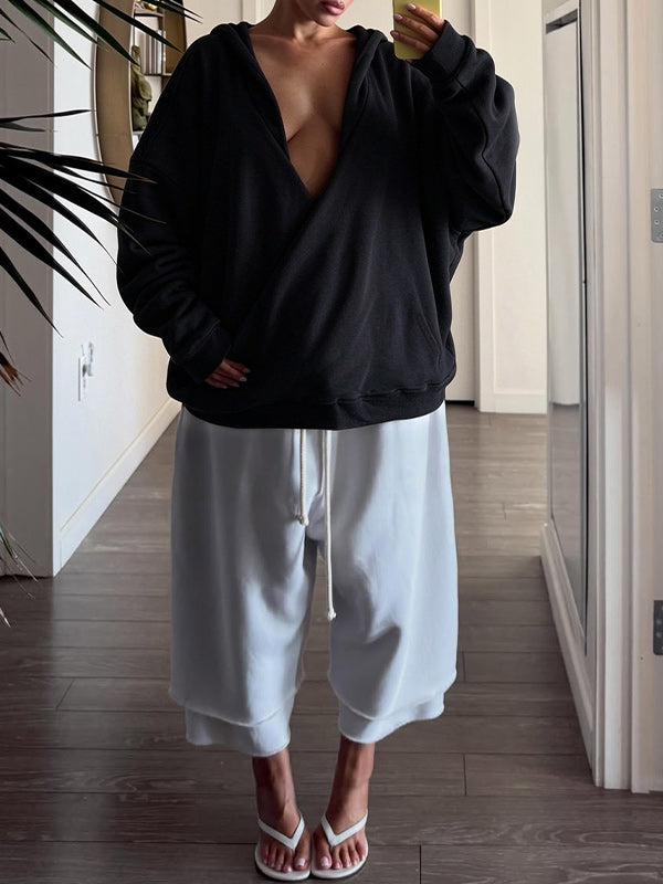 Cold-Shoulder V-Neck Hoodie