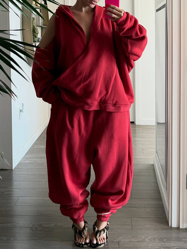 Cold-Shoulder V-Neck Hoodie