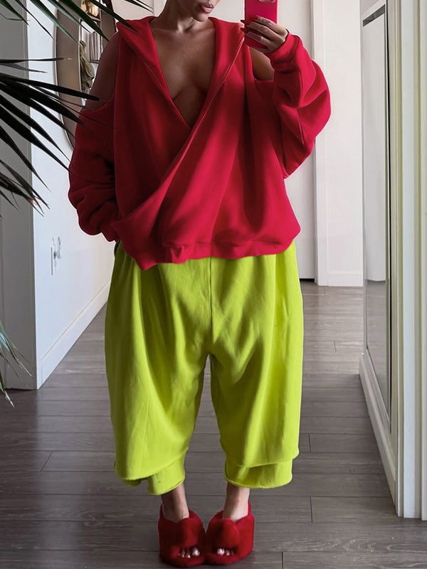 Cold-Shoulder V-Neck Hoodie
