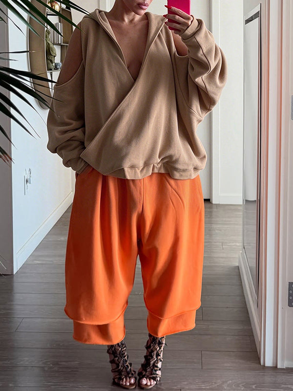 Cold-Shoulder V-Neck Hoodie