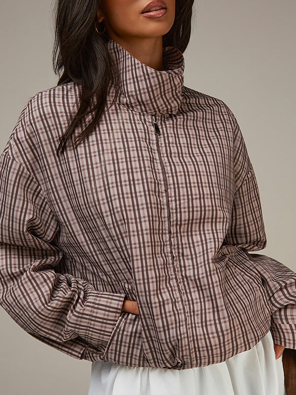 Plaid Zip-Front Jacket