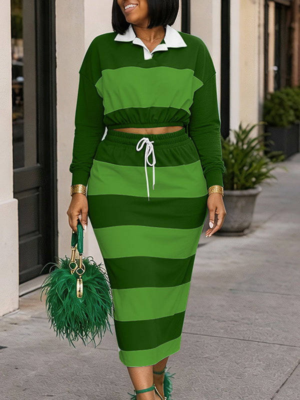 Stripe Polo Top & Skirt Set