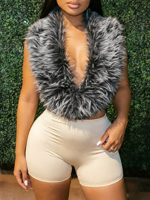 Faux-Fur Halter Top