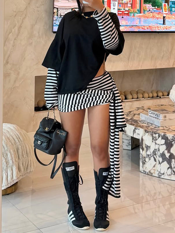 Stripe Combo Tee & Tied Shorts Set