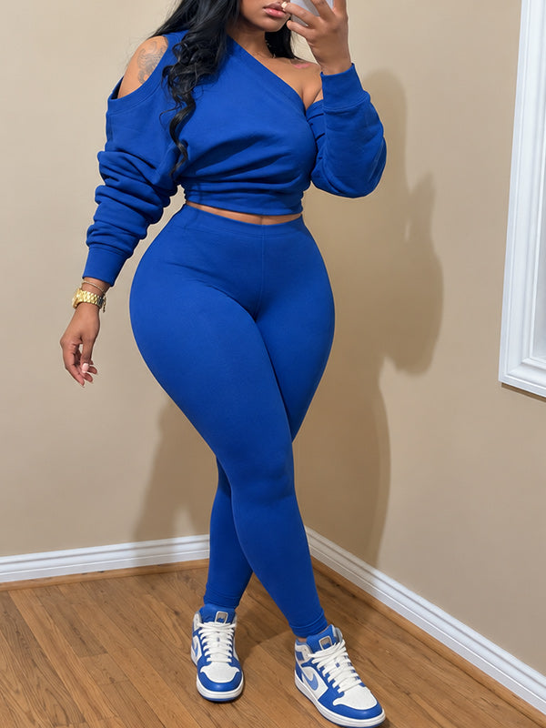 One-Shoulder Sweatshirt & Pants Set