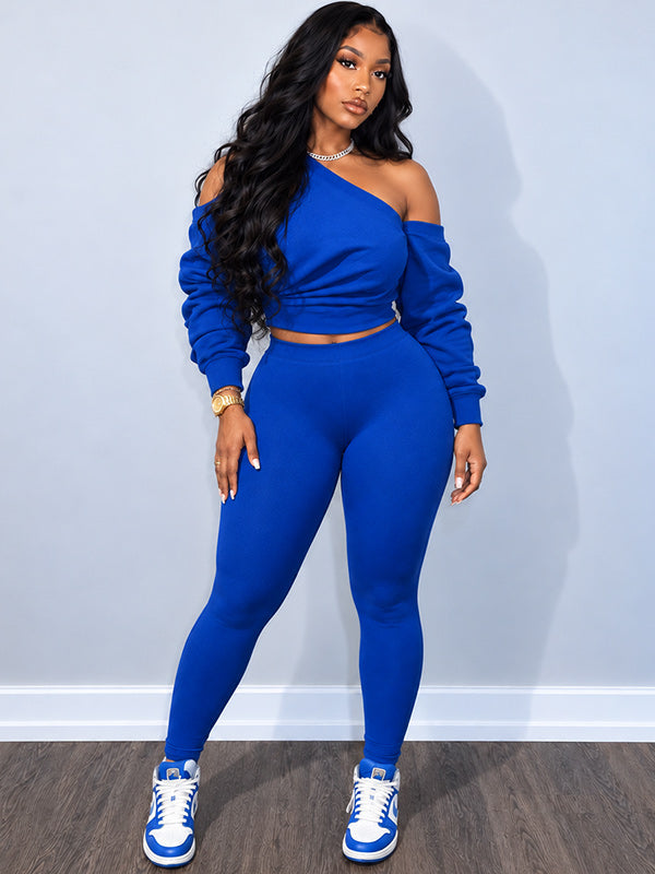 One-Shoulder Sweatshirt & Pants Set