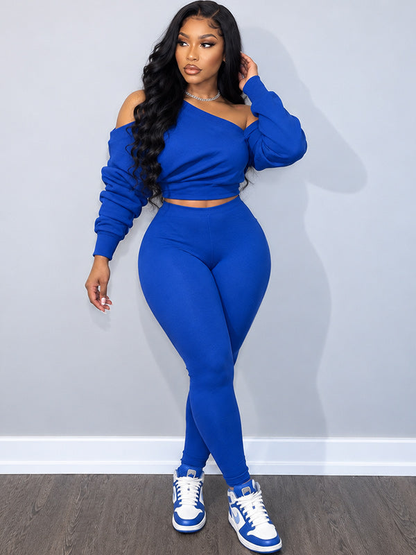 One-Shoulder Sweatshirt & Pants Set