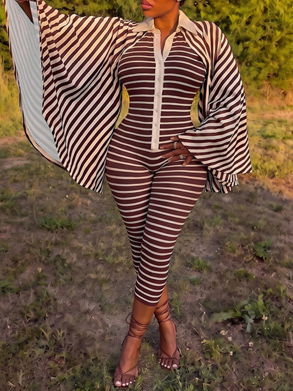 Stripe Button-Front Capri Jumpsuit