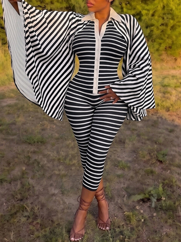 Stripe Button-Front Capri Jumpsuit