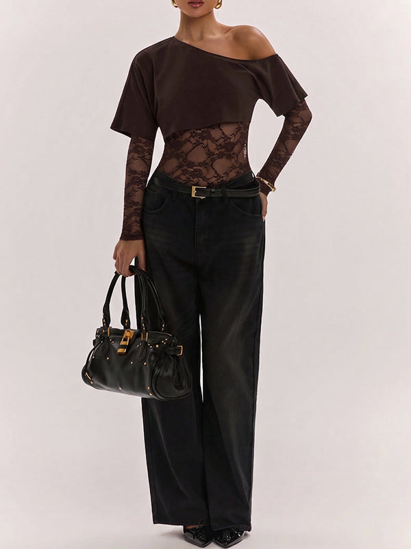 Lace-Combo Boat-Neck Bodysuit