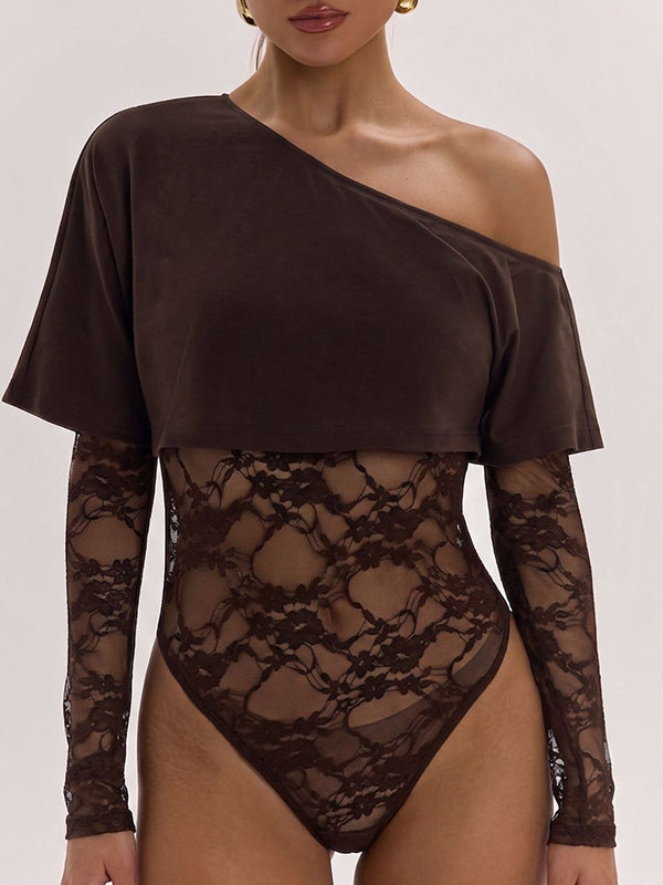 Lace-Combo Boat-Neck Bodysuit