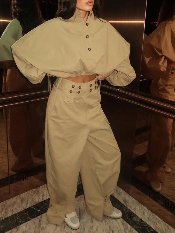Utility Button-Front Top & Cargo Pants Set