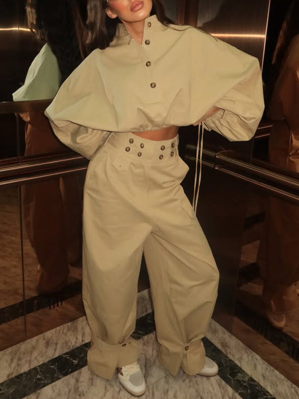 Utility Button-Front Top & Cargo Pants Set