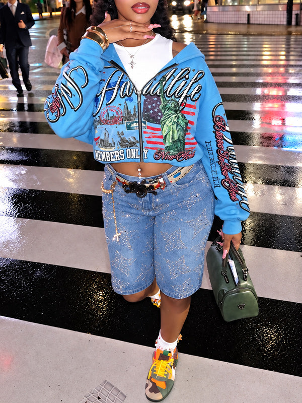 Printed Zip-Front Hoodie