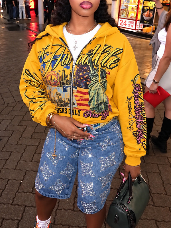 Printed Zip-Front Hoodie