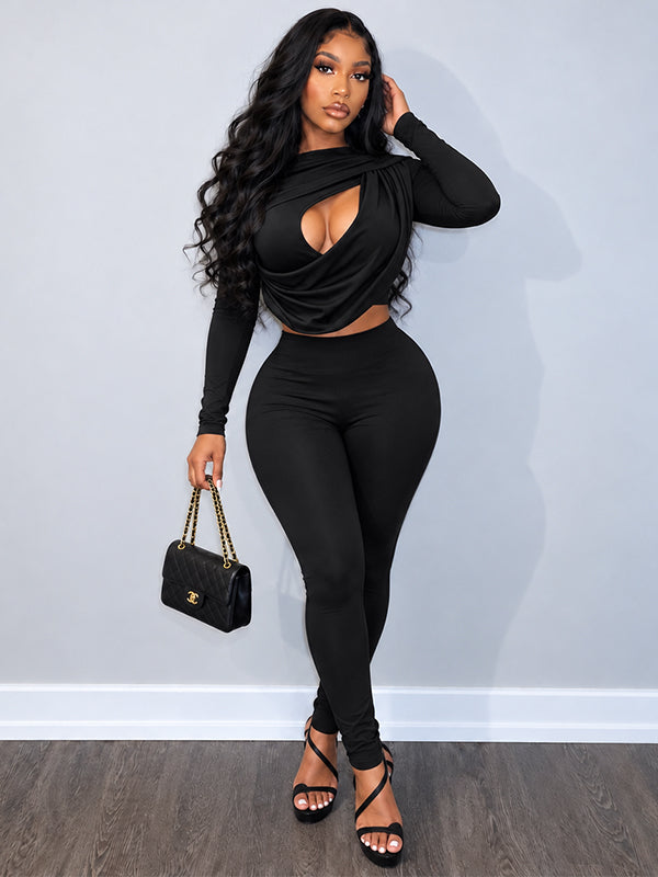 Ruched Cutout Top & Pants Set