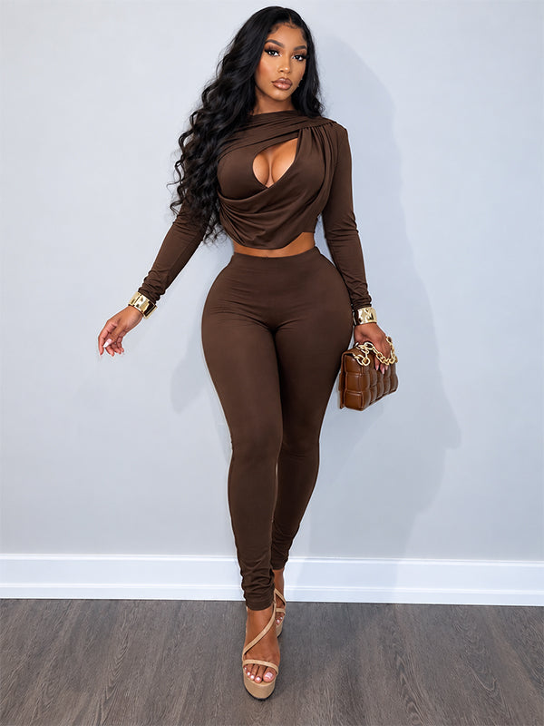 Ruched Cutout Top & Pants Set