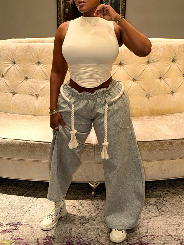 Drawstring Wide-Leg Sweatpants