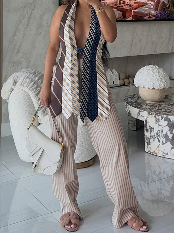 Necktie Wide-Leg Pants Set