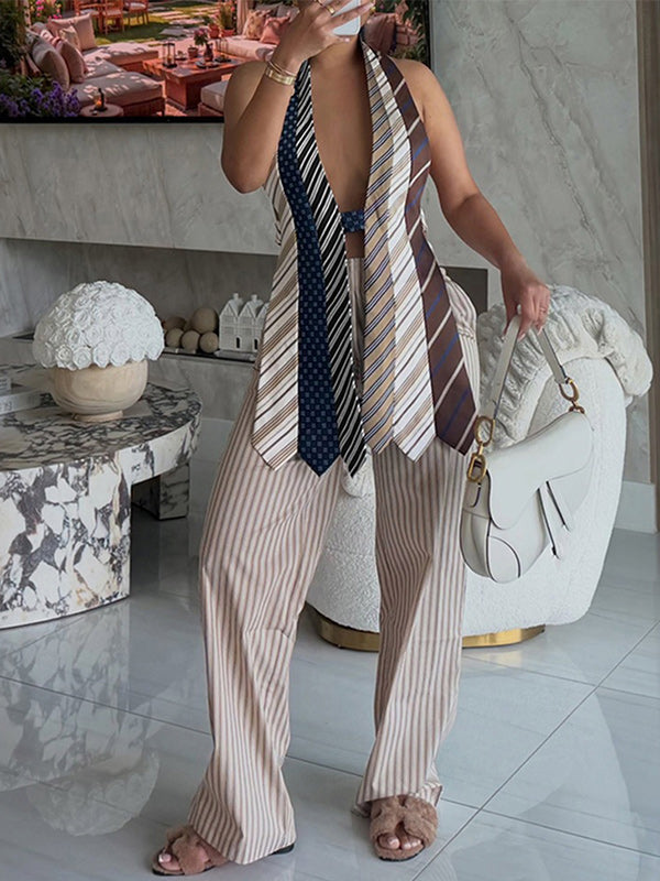 Necktie Wide-Leg Pants Set