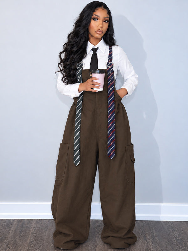 Preppy Tie Cargo Overalls