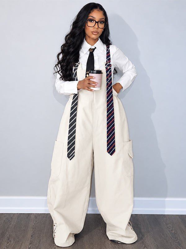 Preppy Tie Cargo Overalls