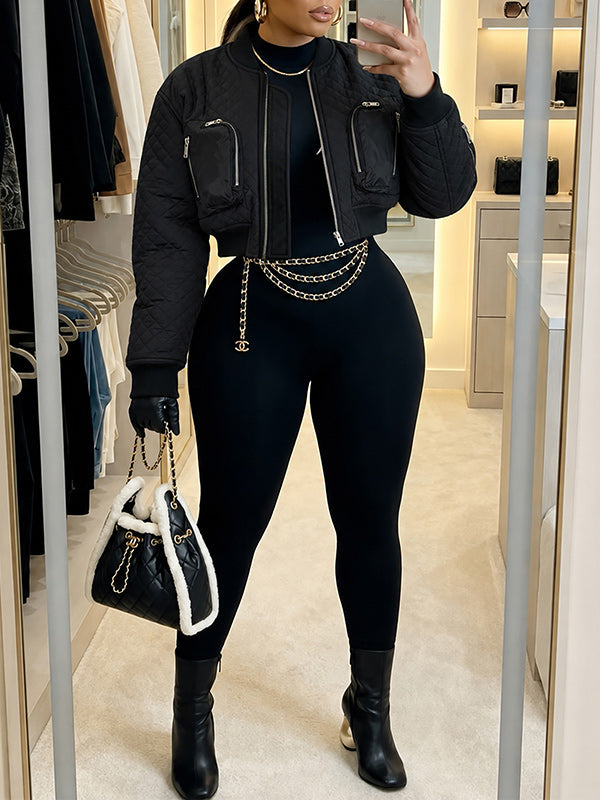 Quilted Cropped Bomber Jacket