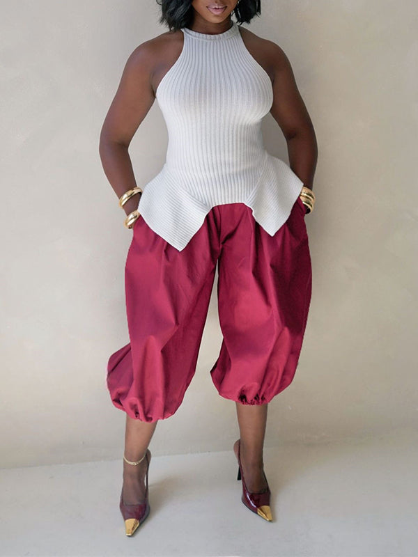 Ribbed Peplum Knit Tank Top