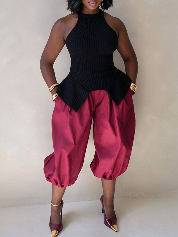 Ribbed Peplum Knit Tank Top