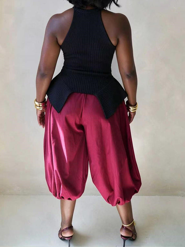 Ribbed Peplum Knit Tank Top