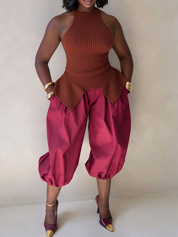 Ribbed Peplum Knit Tank Top