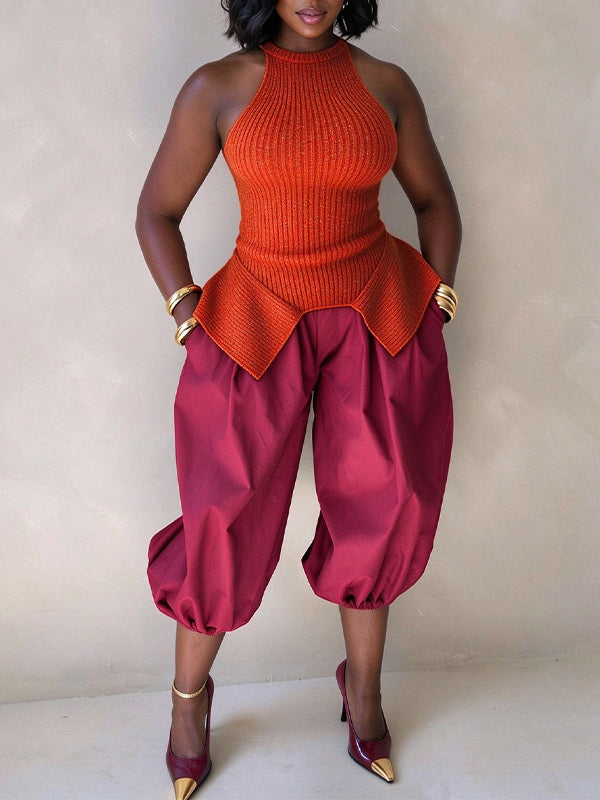 Ribbed Peplum Knit Tank Top