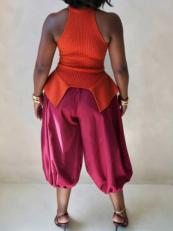 Ribbed Peplum Knit Tank Top