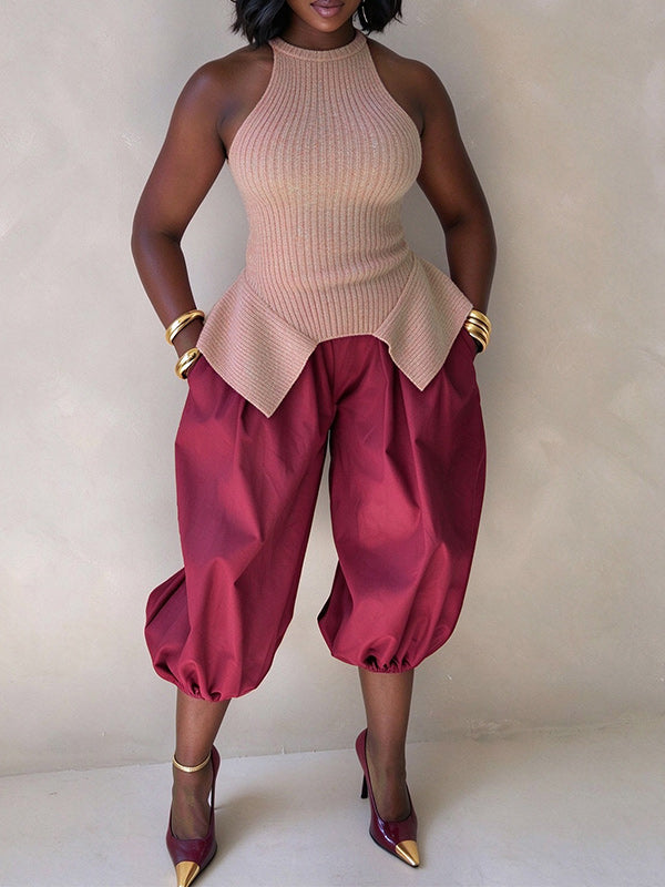 Ribbed Peplum Knit Tank Top