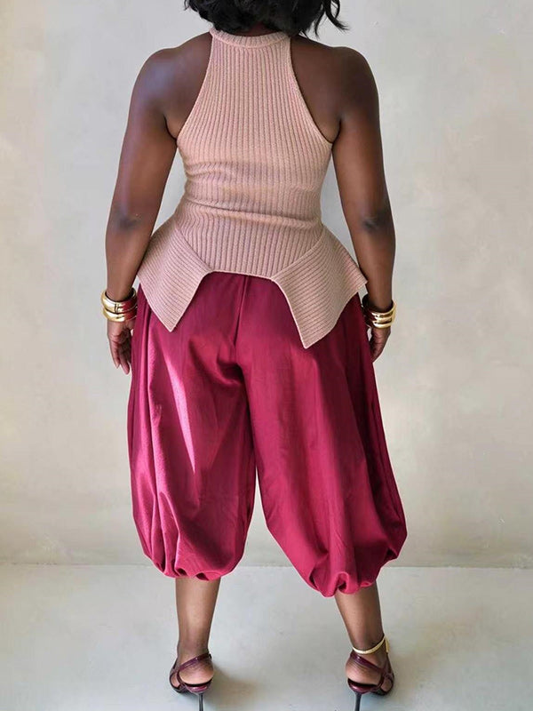 Ribbed Peplum Knit Tank Top