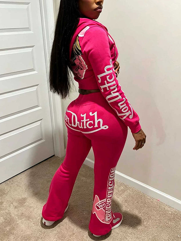 Printed Zip-Front Hoodie & Pants Set