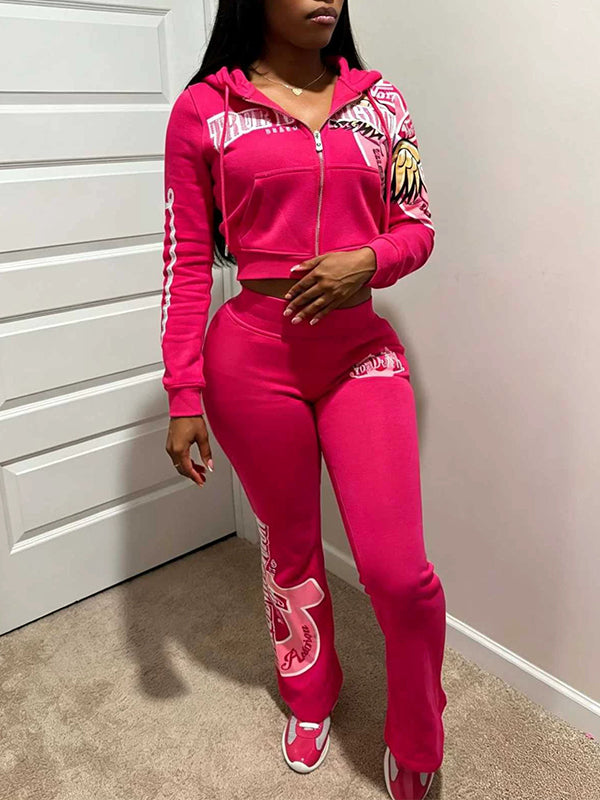 Printed Zip-Front Hoodie & Pants Set