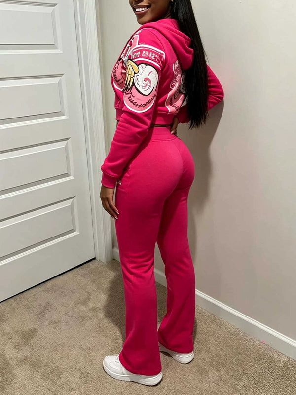Printed Zip-Front Hoodie & Pants Set