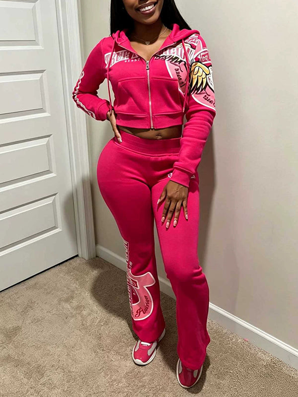 Printed Zip-Front Hoodie & Pants Set