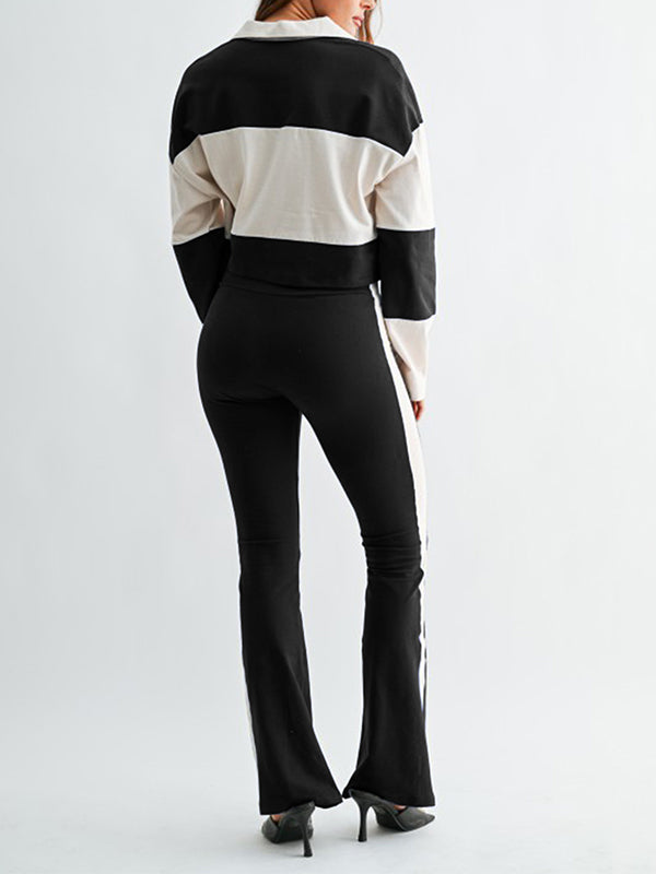 Two-Tone Polo Top & Pants Set