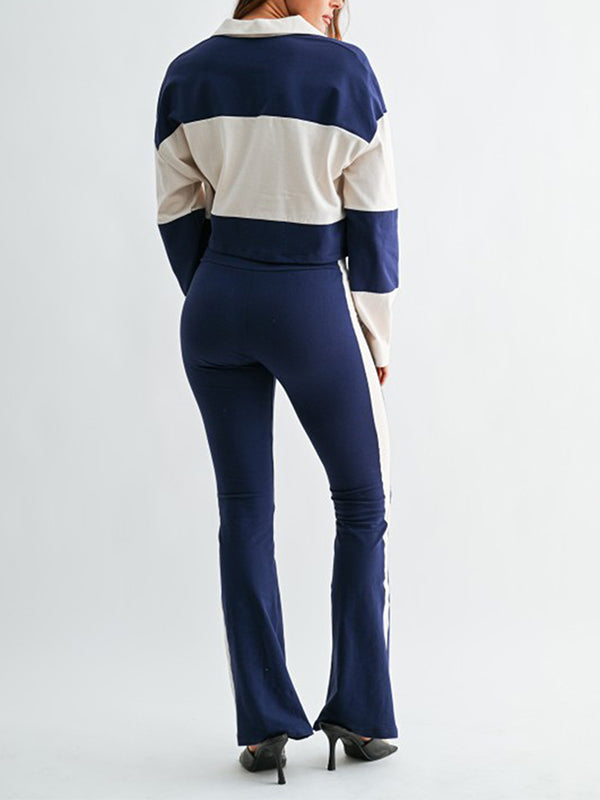 Two-Tone Polo Top & Pants Set