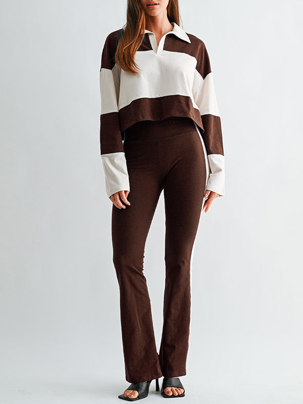 Two-Tone Polo Top & Pants Set