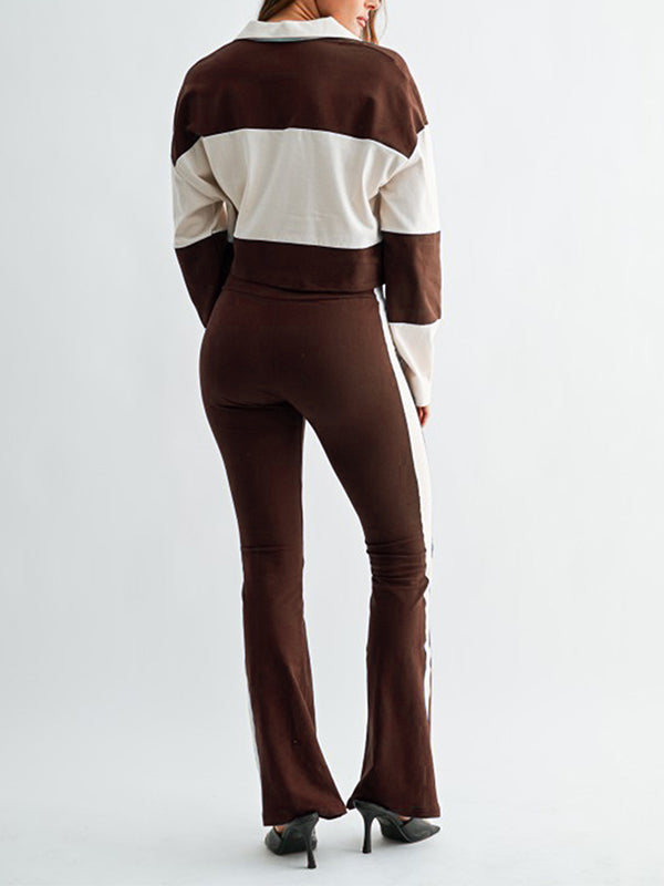 Two-Tone Polo Top & Pants Set