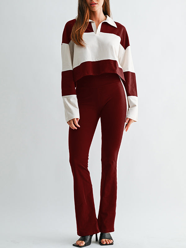 Two-Tone Polo Top & Pants Set