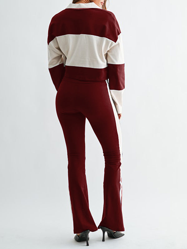 Two-Tone Polo Top & Pants Set
