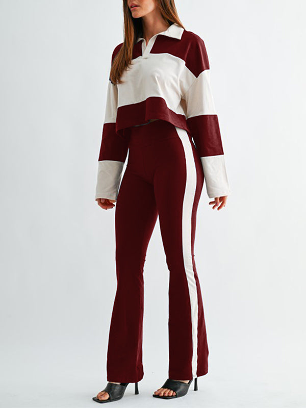 Two-Tone Polo Top & Pants Set