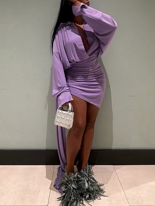 Draped Ruched Shirt Dress